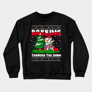 Dabbing Through The Snow Unicorn Christmas Lights Rainbow Girls Women Crewneck Sweatshirt